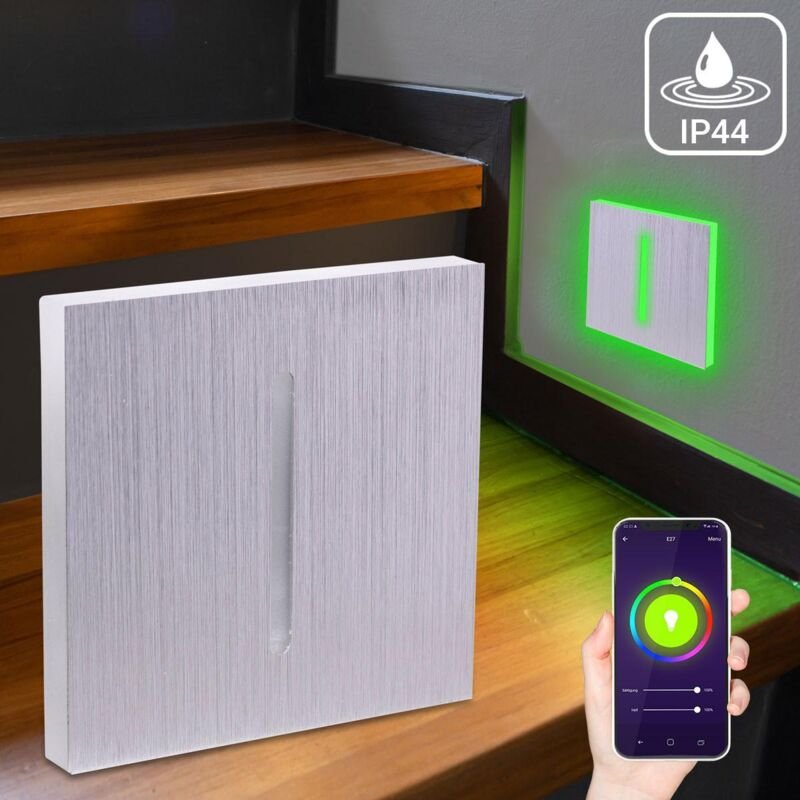 LED Treppenleuchte IP44 eckig Alu-gebürstet - Lichtfarbe: Smart Tuya RGB CCT 3W - Lichtaustritt: Fokus