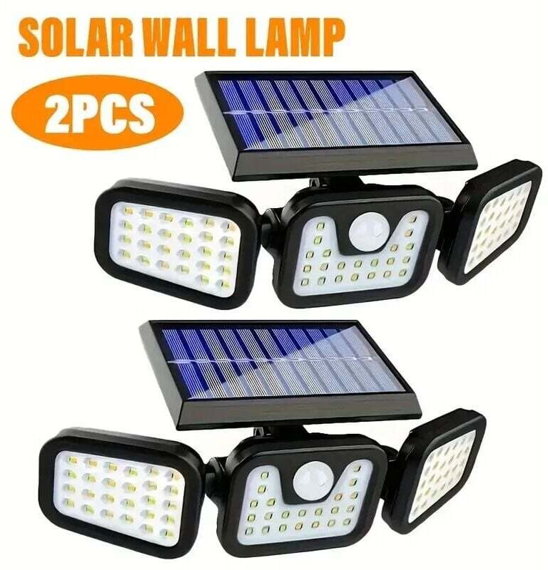 Zweiteilige, gewerbliche Solar-Wandleuchte, 74 LEDs mit Bewegungsmelder, 270° Weitwinkelbeleuchtung, 3 Beleuchtungsmodi