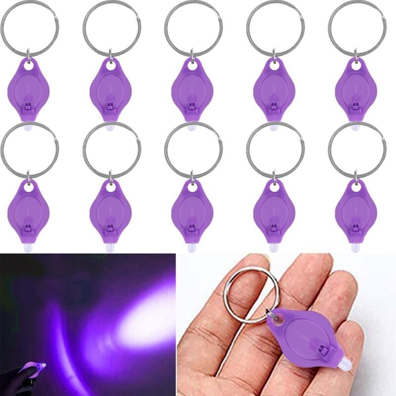 10er-Pack Mini 395 UV-Licht Schlüsselanhängerlicht – kleine Taschenlampe – Taschenlampe mit Metallclip zur Banknotenprüf...