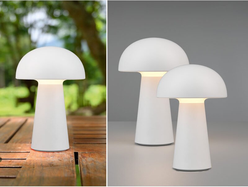 Meinewunschleuchte - 2er set Outdoor led Akku Tischleuchten Touch Dimmer, Weiß Höhe 21cm