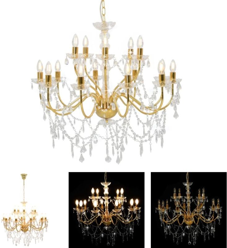 The Living Store - Kronleuchter 2-lagig Golden 15×E14-Glühbirnen - Kronleuchter - Gold