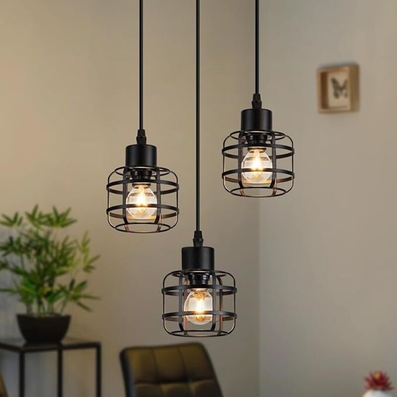 GBLY Pendelleuchte Esstisch Vintage Metall 3 Flammig E14 Schwarz Höhenverstellbar Ohne Leuchtmittel Für Wohnzimmer Esszi...