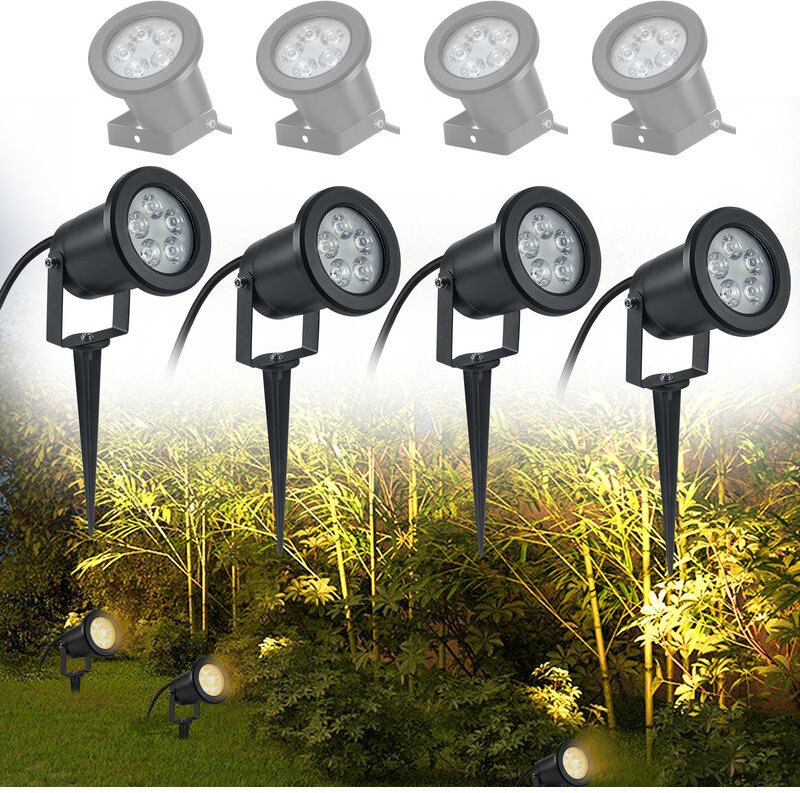 4 Stück 3W Warmweiß LED Gartenleuchte mit Erdspieß, Rasen Licht, Matt-Schwarz, wasserdicht IP65 - für den Außenbereich G...