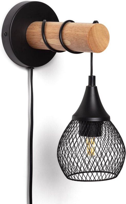 Wandleuchte aus Holz und Metall Monah Schwarz