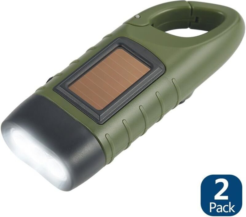 2er-Pack LED-Solartaschenlampe & Kurbeltaschenlampe, wiederaufladbar, für Outdoor-Aktivitäten, Notlicht - Grün [Energiek...