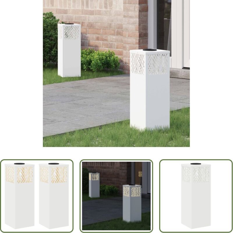 vidaXL Solarlicht - Solar LED Weg Licht 2 pcs Weiß Kalt gewalzter Stahl