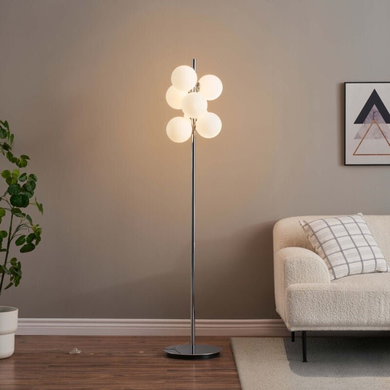 Trendige verchromte Stehleuchte mit 7 Glaskugeln 160 cm - Nicolea