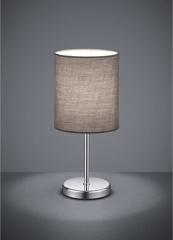 Led Tischleuchte Chrom mit Stoffschirm in Grau, Höhe 28cm