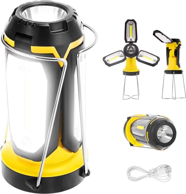 Campinglaterne, tragbare LED-Taschenlampe, 6 Modi, USB-aufgeladen, ultrahell 1000 lm, faltbar, wasserdicht, geeignet für...