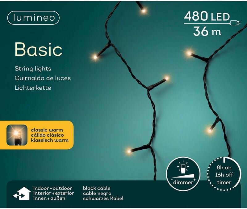 Led Lichterkette Basic 3600 cm 480 Lichter classic weiß mit Dimmer & Timer - Lumineo