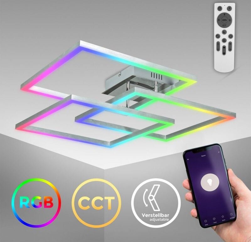 B.k.licht - Deckenleuchte 69,5x69,5 cm - 48W, 4800lm, led, smart, dimmbar, cct, rgb, silberfarbig