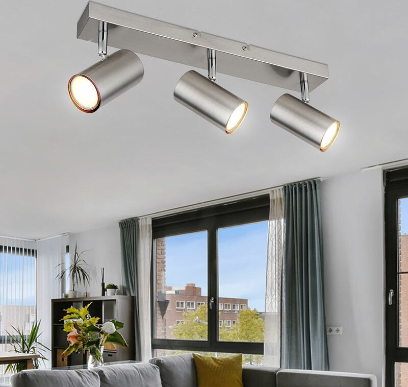 Deckenlampe silber Deckenstrahler 3 Flammig Deckenleuchte Wohnzimmer nickel mit beweglichen Spots, Metall, 3xGU10, LxBxH...