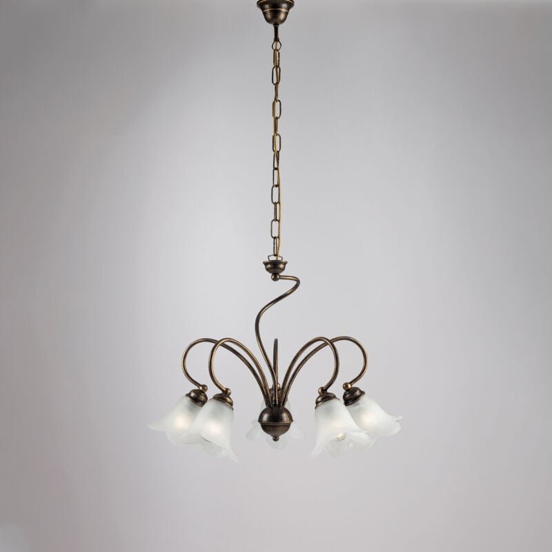 Belight - Alice – Kronleuchter braun, Antikgolddekor, Alabasterglas Ø14, Ø57, 5-flammig – BL230-5-BR