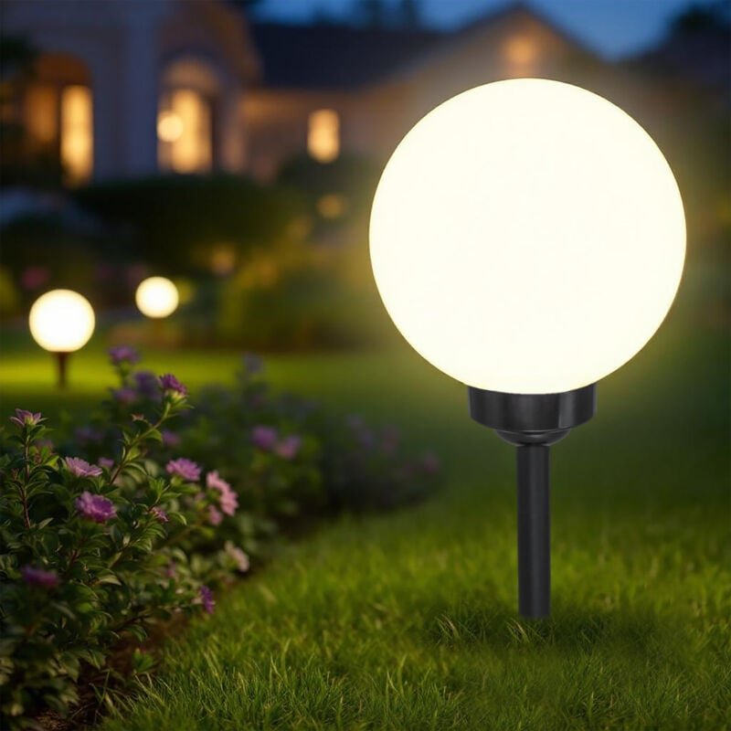LED Solar Kugelleuchte höhenverstellbar mit Erdspieß - Ø 20 cm - Garten Solarlampe warm weiß mit Erdstecker