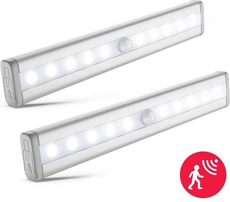 2er-Set LED-Nachtlichter mit Bewegungsmelder, Schrankbeleuchtung, LED-Streifen, selbstklebend, Betrieb mit AAA-Batterien...