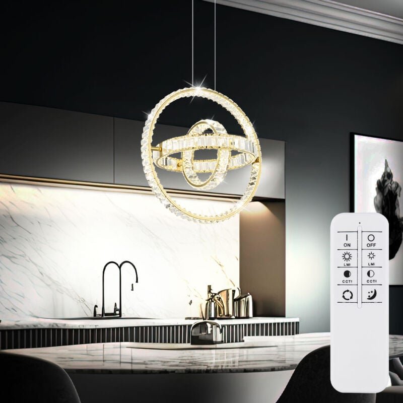 Thumbnail - Kristallleuchte Hängeleuchte Pendellampe led Fernbedienung cct dimmbar gold klar