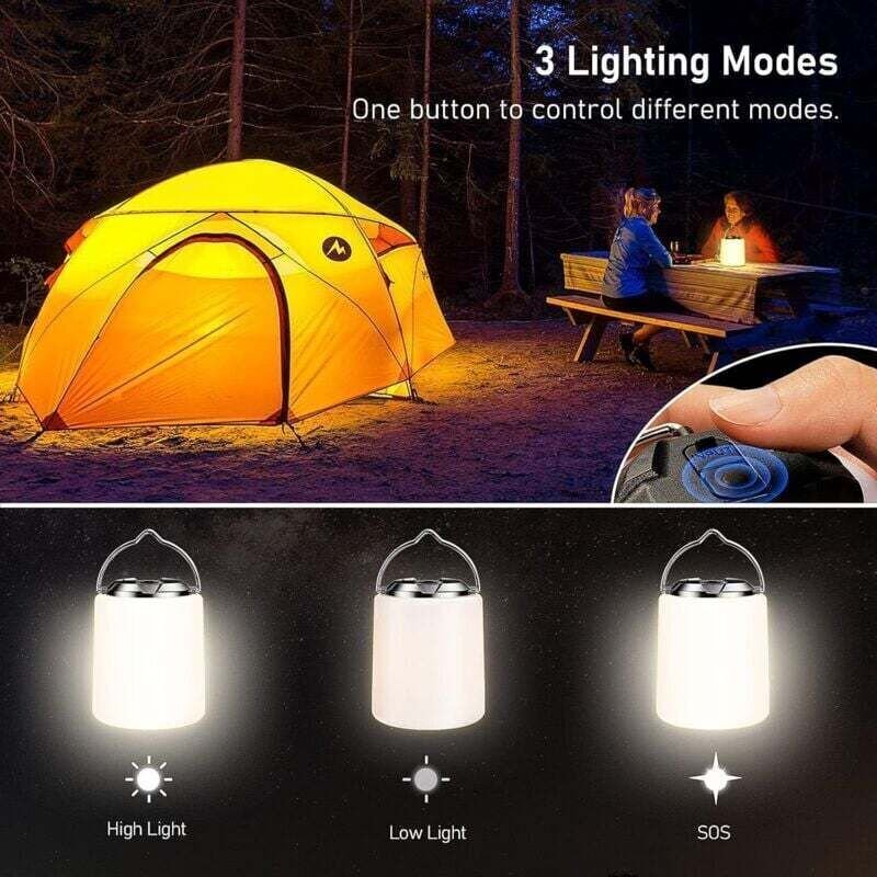 Wiederaufladbare Campinglaterne, wiederaufladbare LED-Campinglampe – warmweißes Licht 3000 K, 3 Helligkeitsstufen, über ...