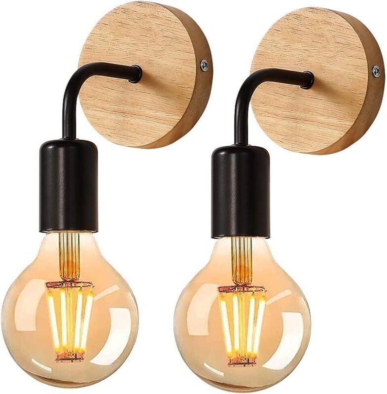 Industrielle Wandleuchten, 2er-Pack, Holz-Wandleuchten, Metall-Wandlampe, Retro-Wanddekor, für Wohnzimmer, Schlafzimmer ...