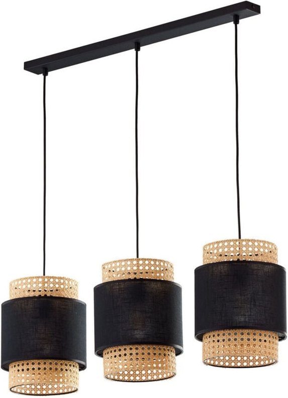 TK Boho Bar Pendelleuchte Deckenleuchte Schwarz, Rattan 3xE27