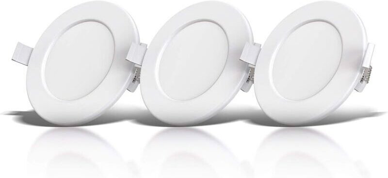 Set aus 3 Einbaustrahlern für Badezimmer, Schutzart IP44, spritzwassergeschützt, ultraflach, Ø110 mm, 6-W-LED-Module, wa...