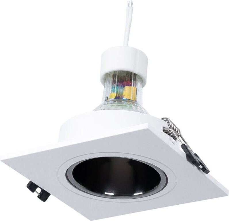 Einbaustrahler-Set eckig 93x93mm (grau/weiß) + GU10-Glühbirne