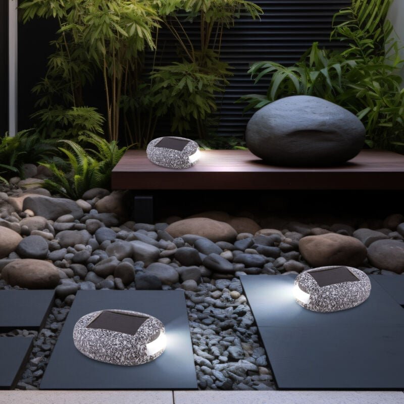 Thumbnail - Led Solarleuchte Außenlampe Stein Design Solarsteine Wegeleuchte Gartenlampe, Kunststoff grau, Akku IP44, l 8,5 cm, 3er ...