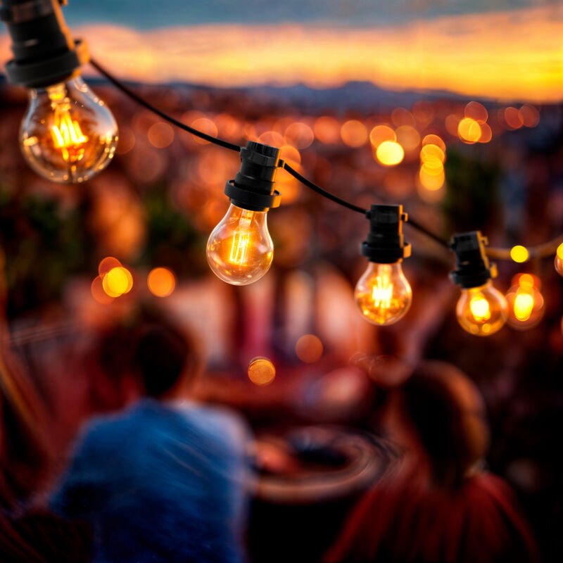 Girlande für den Außenbereich IP44 Flaches Kabel mit Fassung E27 nach Maß Schwarz 25 m