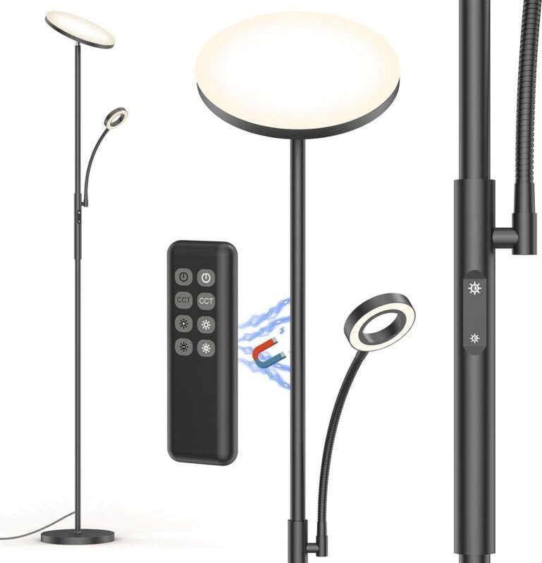 Amdelne LED Stehlampen 175cm 30W Stehleuchte mit 5W Leselampe Fernbedienung Metall Sofalampe Standleuchte für Wohnzimmer...