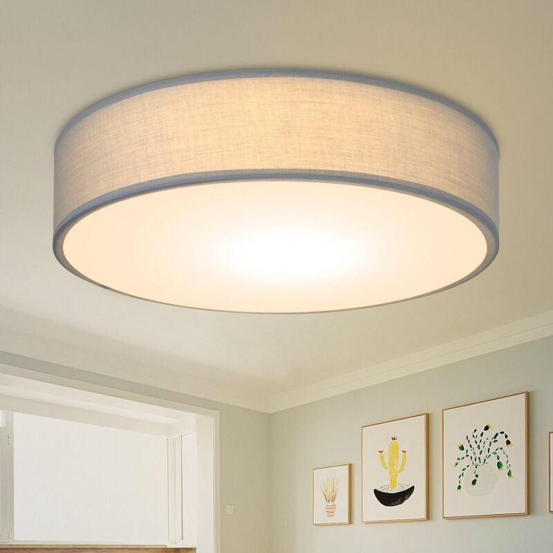 Deckenlampe Schlafzimmer Deckenleuchte Rund - 1 Flammig E27 Wohnzimmerlampe Stoff Modern Schlafzimmerlampe Grau Küchenla...