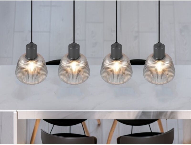 Meinewunschleuchte - led Pendelleuchte 4-flammig mit Glasschirmen Chrom bedampft, b: 90cm