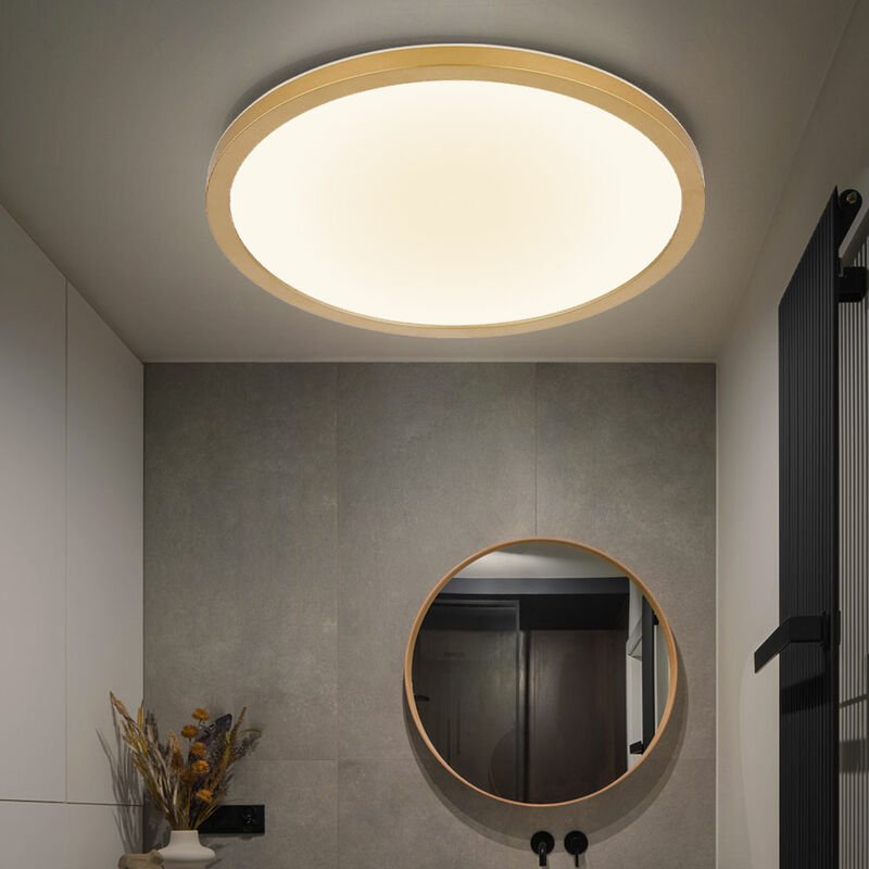 Globo - Deckenlampe Badezimmerleuchte Wohnzimmerlampe Moderne Deckenleuchte led Backlight, IP44, messing opal, 1x led 24...