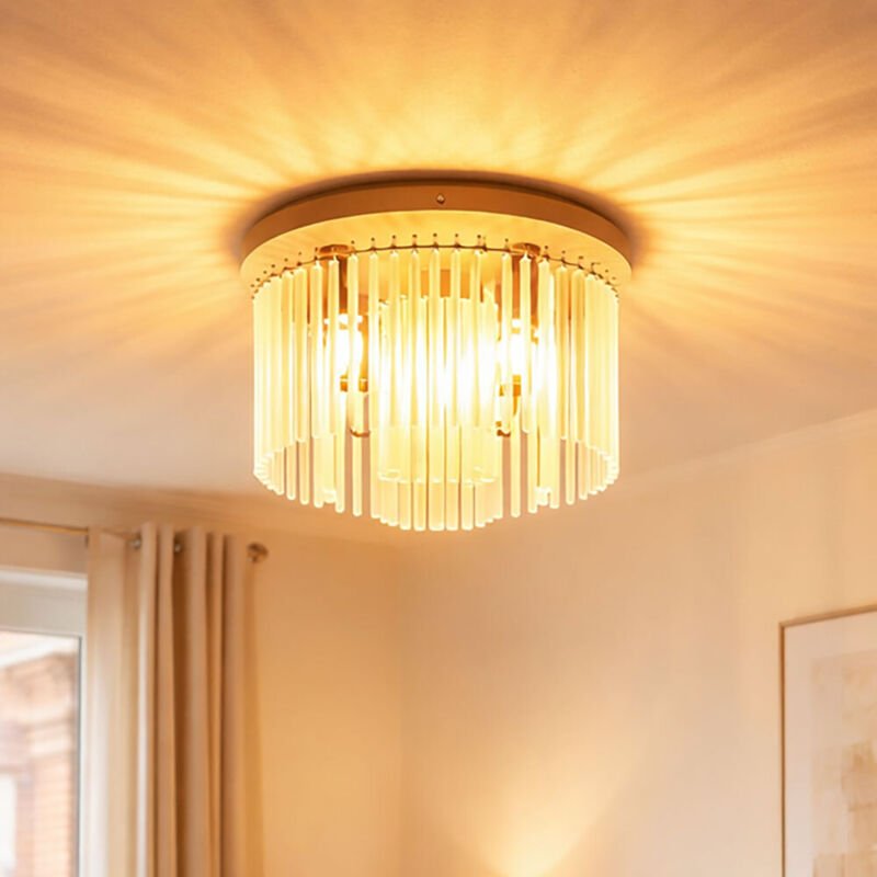 Thumbnail - Deckenlampe beige Wohnzimmerleuchte Schlafzimmerlampe Deckenleuchte 5-flammig, Glasstäbe satiniert, 5x E14 Fassungen, Dx...