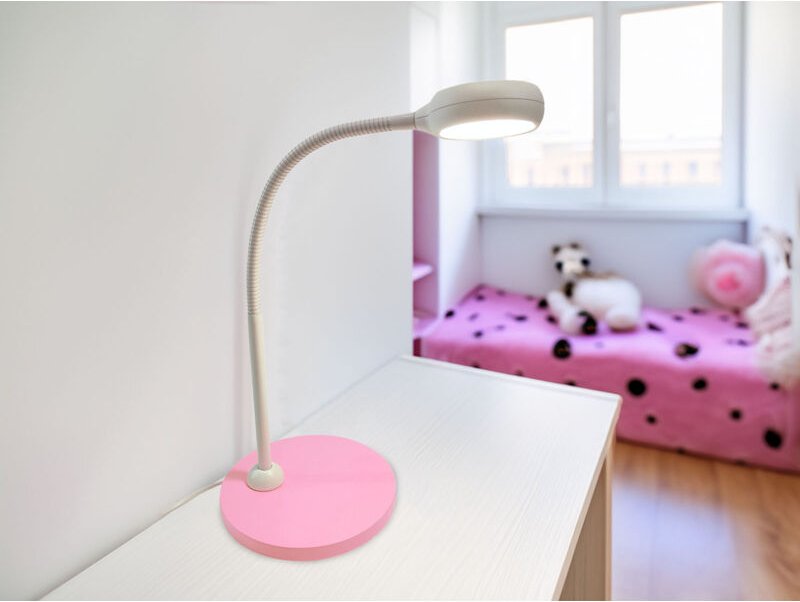 Niermann - Moderne Kinder Schreibtischleuchte Pastellrosé-Grau mit Flexarm, Höhe 43cm