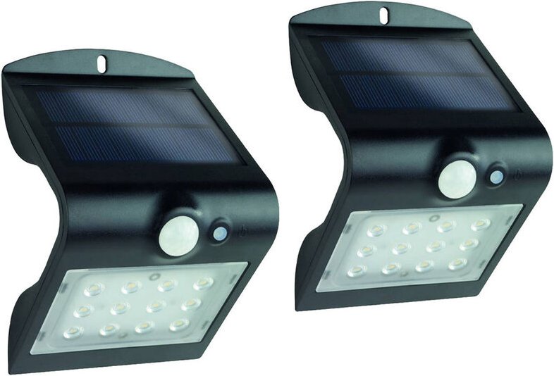 REV - led Solar Wandleuchten 2er set Außenleuchte Hausbeleuchtung Schwarz 14,5x9,6cm