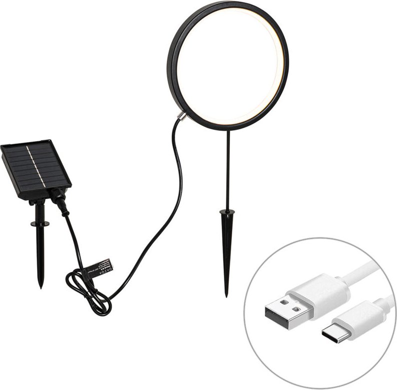 Spitzenlicht Schwarz 50 cm Inkl. Wiederaufladbare und Solar LED IP65 - Adalind