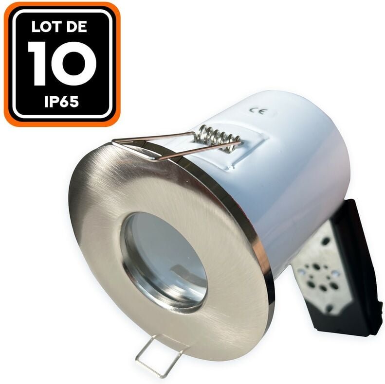 10 Support Spot bbc Alu Brossé IP65 avec Douille GU10