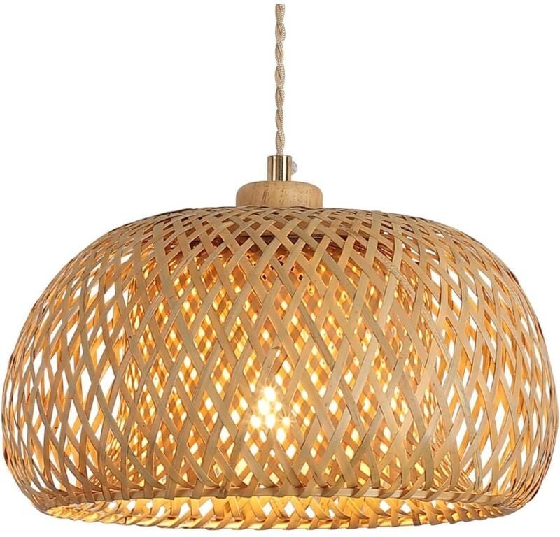 Rattan Pendelleuchte, 30cm Bambus Lampenschirm Boho, Hängelampe Küchenlampe Deckenlampe für Esstisch, Wohnzimmer, Schlaf...