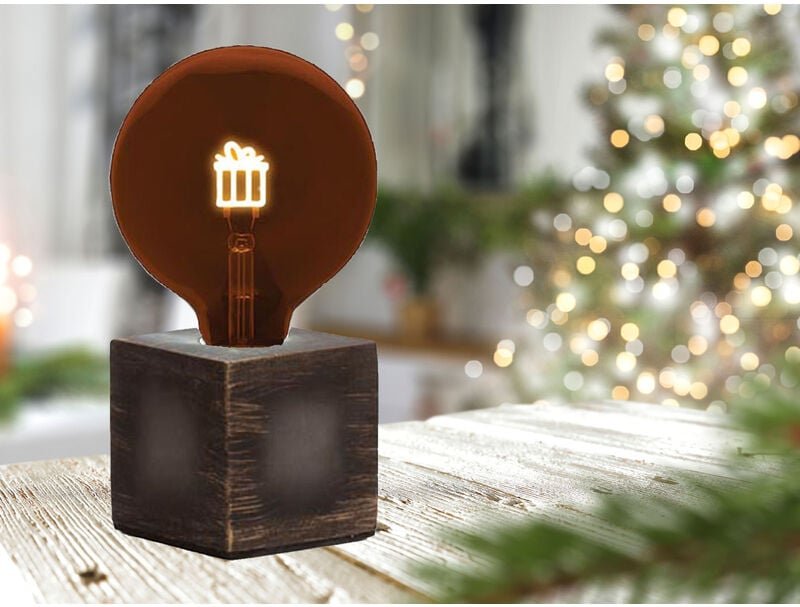 Meinewunschleuchte - Tischlampe Würfel Grau mit Deko led Glühbirne Geschenk, Quadrat 9cm