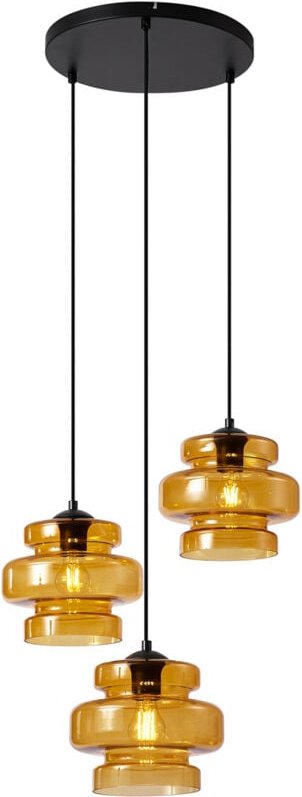 Retro Hängelampe schwarz mit orangefarbenem Glas 3-flammig - Denise