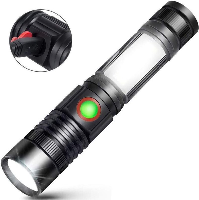 LED-Taschenlampe, wiederaufladbar über USB, leistungsstarke Militär-COB-Lampe, tragbare, zoombare Taschenlampe für Auto,...