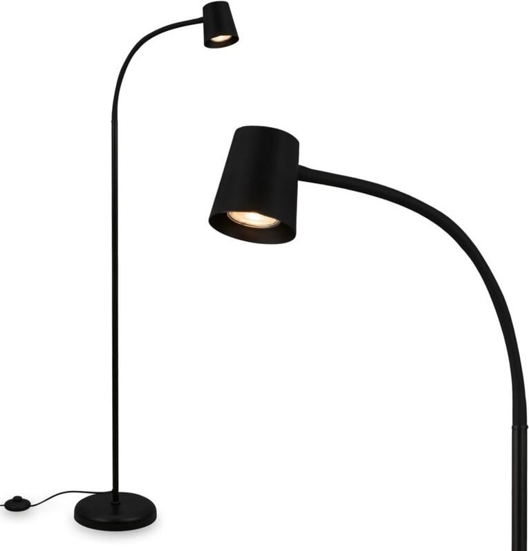 Briloner - Stehleuchte, mit Fußschalter, flexibler Lampenkopf, Stehlampe, 127,5 cm, 1x GU10, max. 9W, schwarz
