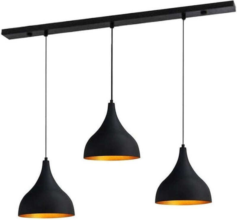 Industrielle Dreifache Schwarze Pendelleuchte – Vintage-Kronleuchter E27 Ø26 cm für Wohnzimmer, Schlafzimmer oder Esszim...
