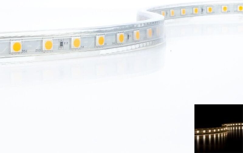 HighVoltage Warmweiß 230V LED Streifen 25M 8W/m 60LED/m 14mm IP44 3000K