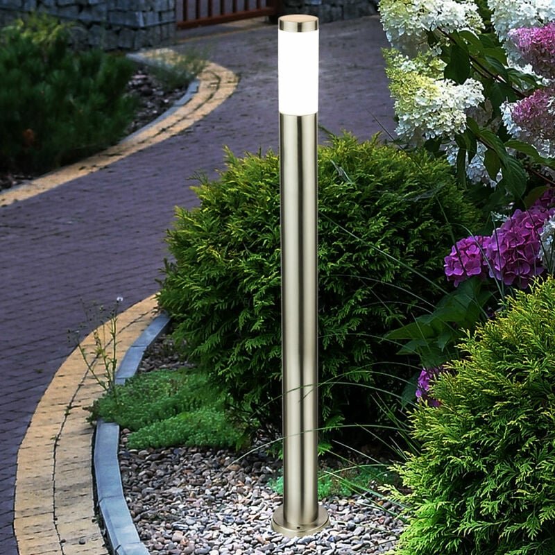 Stehleuchte Außenleuchte Gartenlampe Säulenleuchte Eingangsbeleuchtung Garten, IP44 Edelstahl silber opal, 1x E27 Fassun...