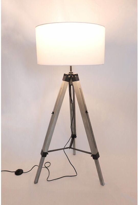 MaxxHome Stehlampe Elly - Stehleuchte Wohnzimmer - Leselampe - Stativ - Holz - 145 cm - E27 LED - 40W - Weiß