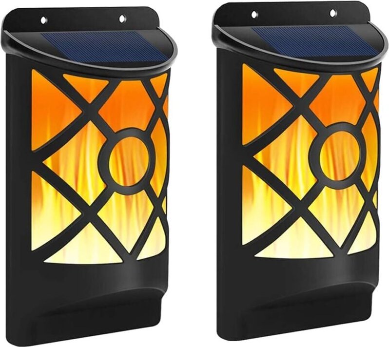 Solar-Wandleuchte, wasserdichte Außenleuchte mit blinkender Flamme und automatischem Ein-/Ausschalt-Dämmerungssensor, Wa...