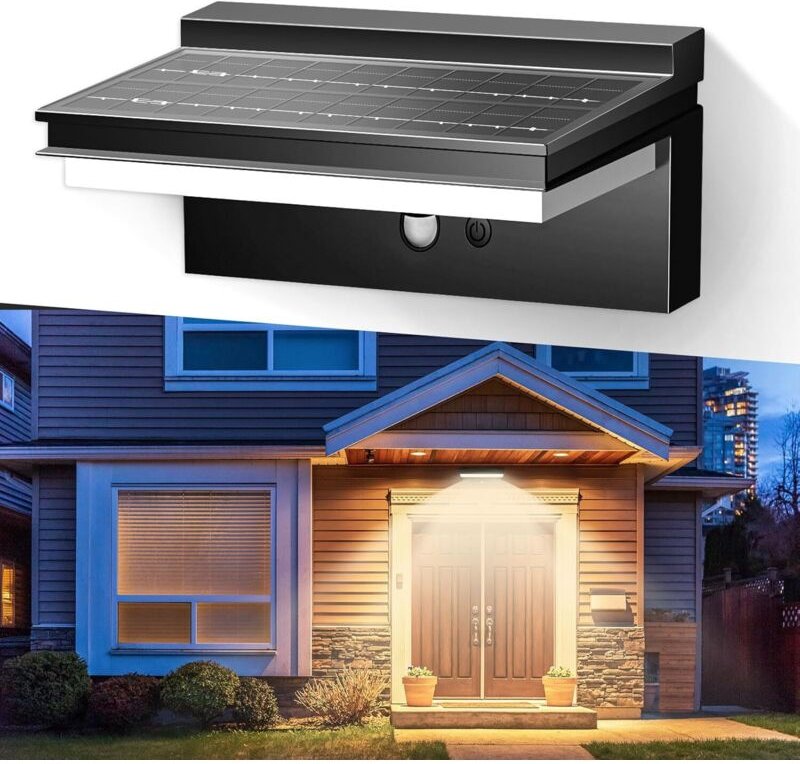 Solarlampen für Außen, Solar Wandleuchte LED Solar-Außenleuchte mit Dämmerungssensor und Bewegungsmelder, Wasserdichte S...