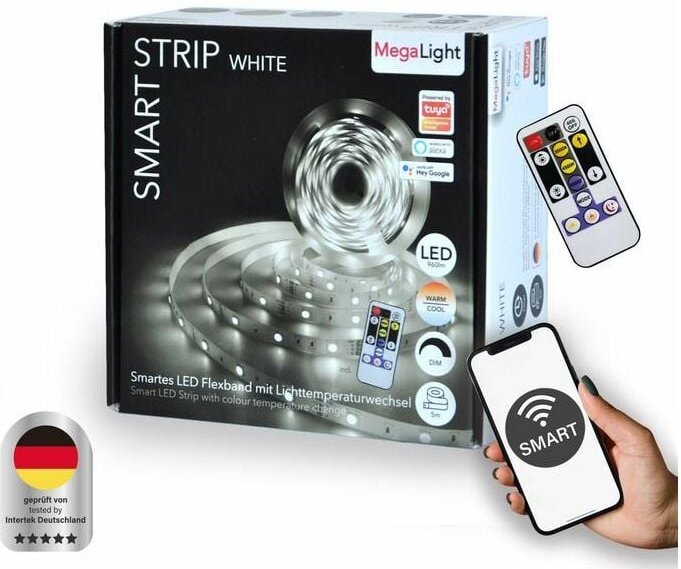 MegaLight LED Stripe 5m Tuya Smart 24W, dimmbar, warmweiß-kaltweiß LED-Stripe