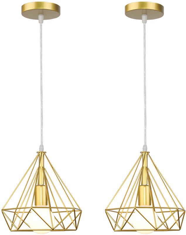 2er Pendelleuchte Ø25cm Diamant Form Hängelampe, Industri Stil Kronleuchter mit Metall Käfig E27 Fassung für Wohnzimmer ...