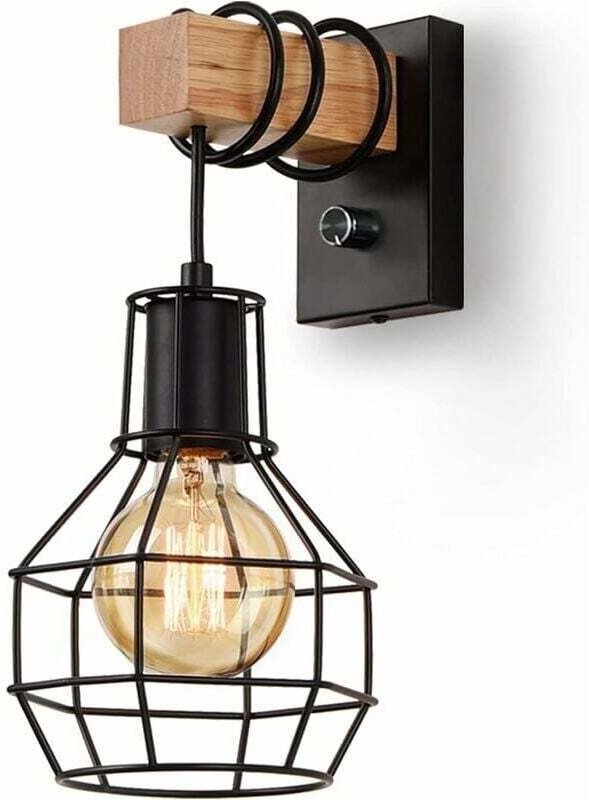 Industrielle Wandleuchte für den Innenbereich, Vintage Käfig-Lampenschirm, dimmbar mit Schalter, Wandleuchte, E27 Metall...